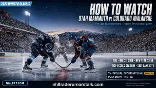 2027 NHL Winter Classic how-to-watch graphic: Utah Mammoth vs Colorado Avalanche at Rice-Eccles Stadium, Dec 31 2026