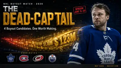 NHL buyout candidates 2026 graphic, Rielly Gallagher Kotkaniemi Frederic and the Dead-Cap Tail buyout math