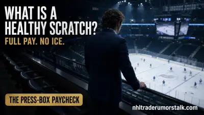 Healthy scratch in hockey: a fully fit NHL player left out of the lineup, watching from the press box, still paid in full