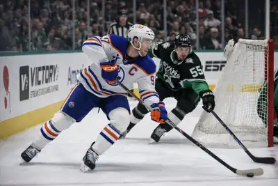 Dallas Stars players celebrating during their historic 14-game point streak at American Airlines Center in March 2026