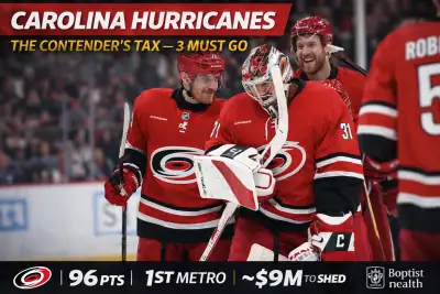 Carolina Hurricanes players on the ice during the 2025-26 season facing offseason roster decisions at 96 points