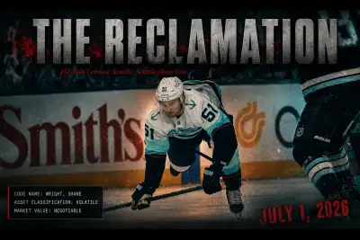 Mark Scheifele Winnipeg Jets center skating during 2025-26 season with The Little Inheritance overlay graphic showing Coyle Wright Trocheck destination split