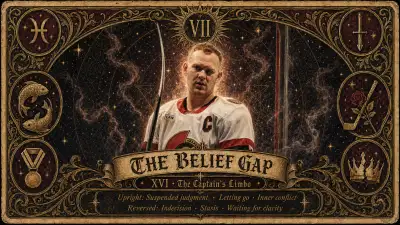 Brady Tkachuk Ottawa Senators captain with The Belief Gap overlay graphic showing 3 Olympic gold goals vs 0 playoff goals contrast