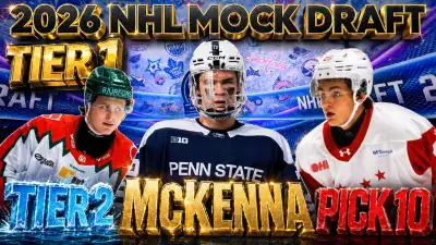 2026 NHL Mock Draft first round graphic showing Gavin McKenna Ivar Stenberg Keaton Verhoeff Tier Break framework Vancouver Chicago Rangers