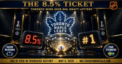 Toronto Maple Leafs celebrate winning the 2026 NHL Draft Lottery on 8.5 percent odds, securing the No. 1 overall pick