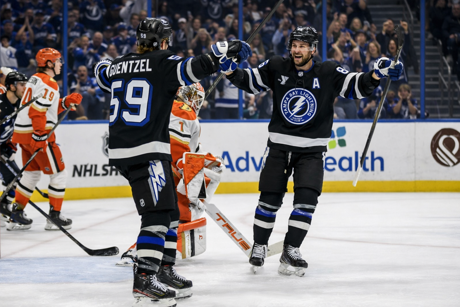 Nikita Kucherov Tampa Bay Lightning celebrating approaching 1100 career NHL points milestone