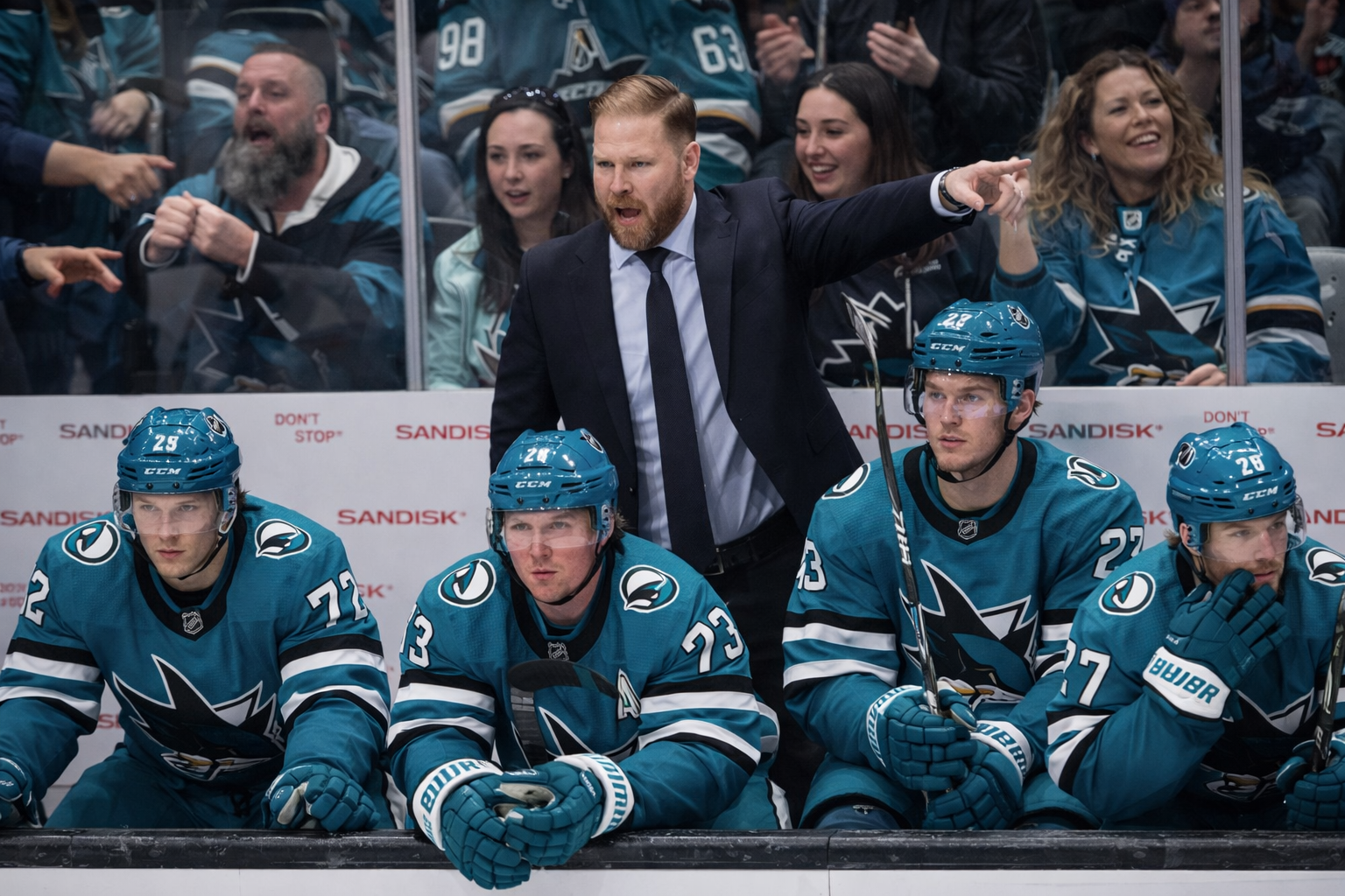 Sharks defenseman Mario Ferraro skating during a 2025-26 NHL game as extension talks with San Jose stall