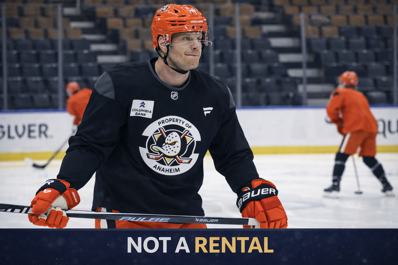 John Carlson in Anaheim Ducks uniform during Carlson Ducks extension talks as veteran defenseman prepares for debut