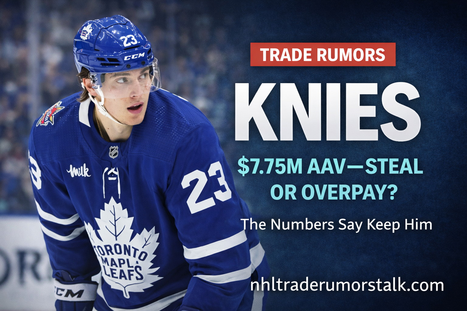 Matthew Knies skating with the puck for Toronto Maple Leafs during 2025-26 NHL season amid trade speculation