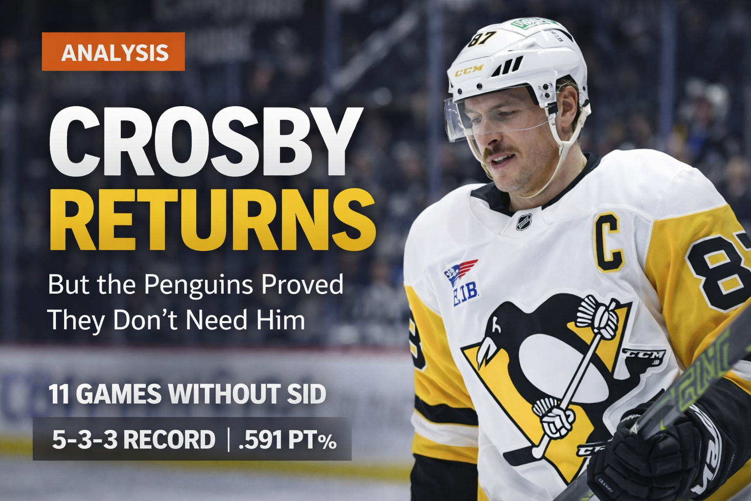 Sidney Crosby skating for Pittsburgh Penguins during the 2025-26 season