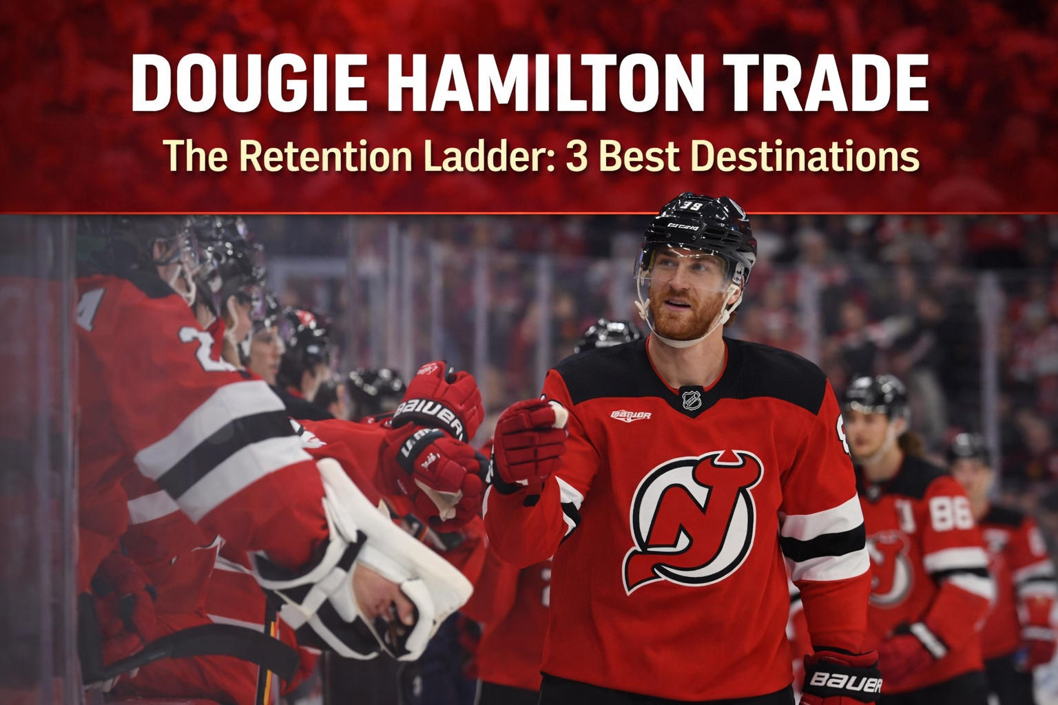 Dougie Hamilton skating in his New Jersey Devils uniform during the 2025-26 NHL season as trade rumors swirl around the $9 million defenseman